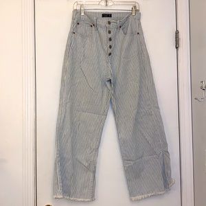 Abercrombie & Fitch Striped Cropped Wide Leg Button Fly Jeans